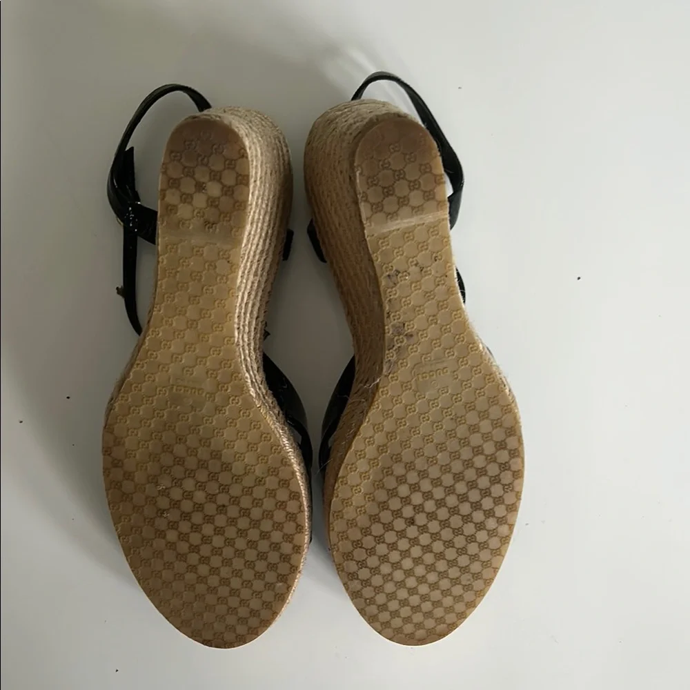 Gucci Black and Tan Wedge Espadrilles - Picture 7 of 10